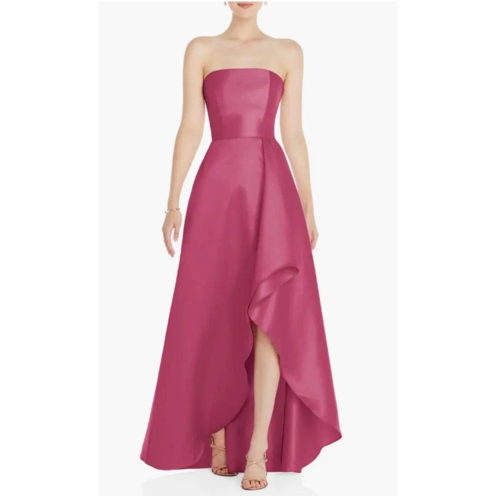 NWT Alfred Sung Tea Rose Strapless Satin Gown High Low Formal Dress Sz 14R D832